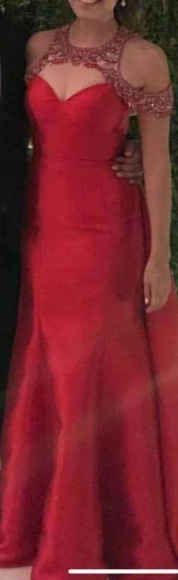 Tony Bowls Red Pageant prom dress gown overskirt